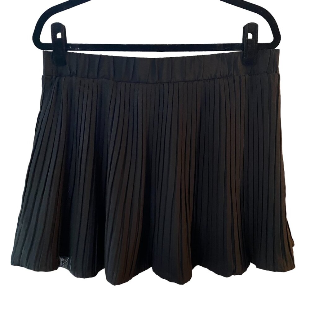 Y2K Dots Black Pleated Bubble Hem Mini Skirt Elastic Waist Flirty Party-XL
